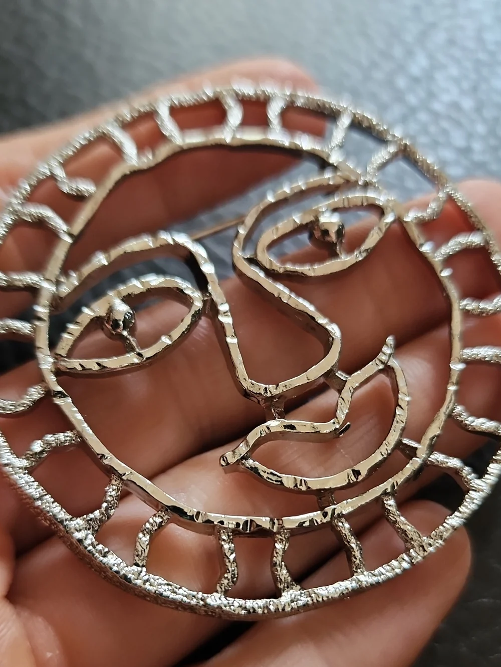Silver Tone Sun Face Brooch - Women's Accessory